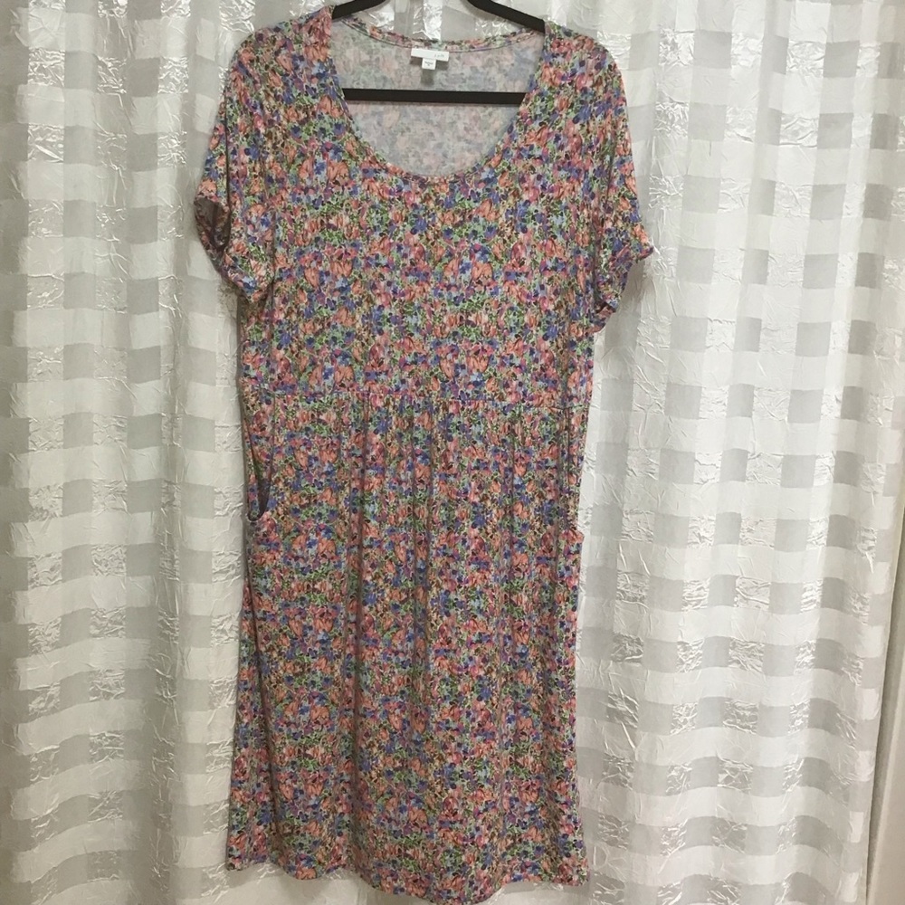 J. Jill Multicolored Floral Scoop-Neck Midi Dress